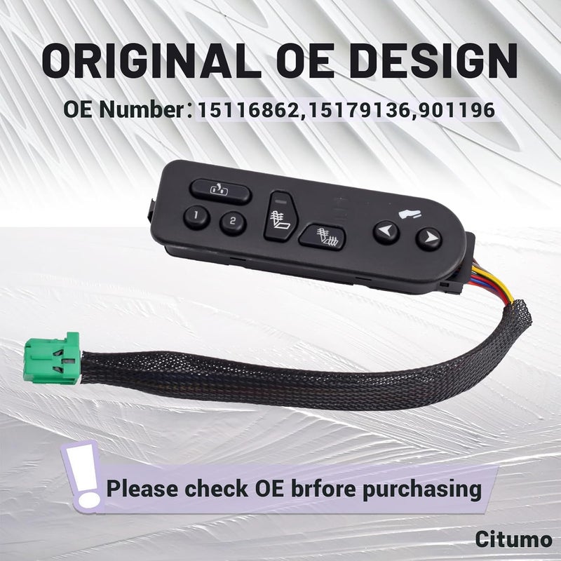 Citumo Driver Side Seat Heater Switch with Pedal Height Adjustment Compatible with 2003-2006 Escalade Silverado Avalanche 1500 2500 Suburban 1500 2500 Tahoe Yukon XL Replaces 15116862,15179136,901196 - Image 4